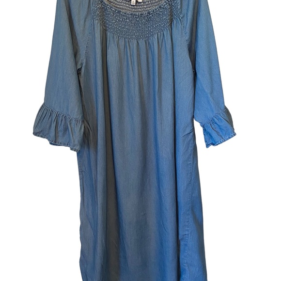 New Directions Denim 3/4 Sleeves Dress with Smocking - Picture 2 of 16